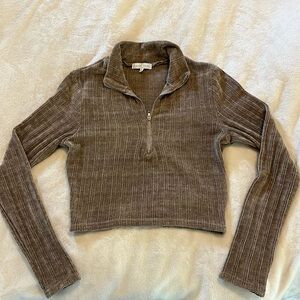 Size S, Brown Cropped Half-Zip Emory Park Sweater/Sweatshirt